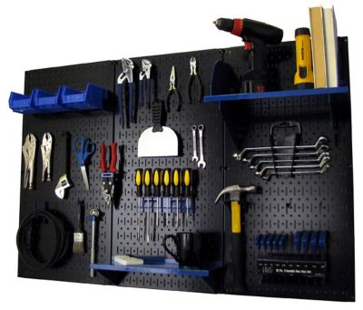 Wall Control 32 in. x 48 in. Industrial Metal Pegboard Standard Tool Storage Kit, Black/Blue