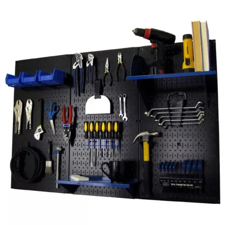 Wall Control Industrial Metal Pegboard Standard Tool Storage Kit 32" x 48" Black/Blue Pegboards