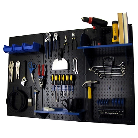Wall Control 32 in. x 48 in. Industrial Metal Pegboard Standard Tool Storage Kit, Black/Blue
