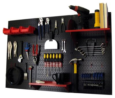 Wall Control 32 in. x 48 in. Industrial Metal Pegboard Standard Tool Storage Kit, Black/Red