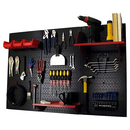 Wall Control 32 in. x 48 in. Industrial Metal Pegboard Standard Tool Storage Kit, Black/Red