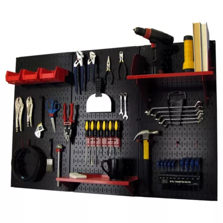 Wall Control Industrial Metal Pegboard Standard Tool Storage Kit 32" x 48" Black/Red Pegboards