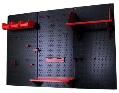 Image showing  32 in. x 48 in. Industrial Metal Pegboard Standard Tool Storage Kit, Black/Red