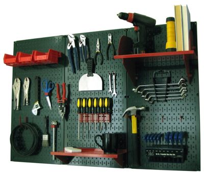 Wall Control 32 in. x 48 in. Industrial Metal Pegboard Standard Tool Storage Kit, Green/Red