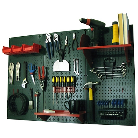 Wall Control 32 in. x 48 in. Industrial Metal Pegboard Standard Tool Storage Kit, Green/Red