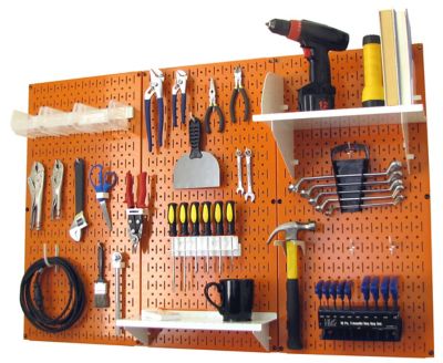 Wall Control 32 in. x 48 in. Industrial Metal Pegboard Standard Tool Storage Kit, Orange/White