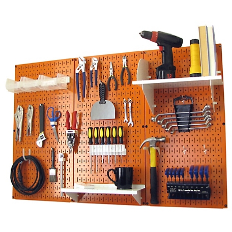 Wall Control 32 in. x 48 in. Industrial Metal Pegboard Standard Tool Storage Kit, Orange/White