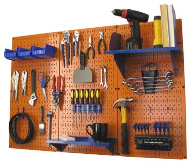 Wall Control 32 in. x 48 in. Industrial Metal Pegboard Standard Tool Storage Kit, Orange/Blue
