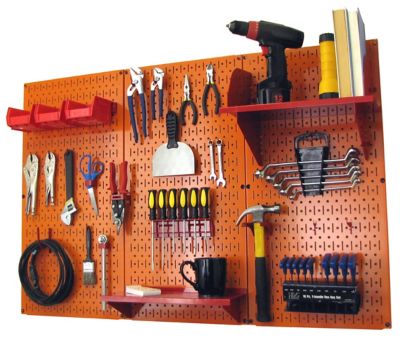 Wall Control 32 in. x 48 in. Industrial Metal Pegboard Standard Tool Storage Kit, Orange/Red