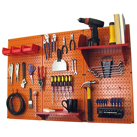 Wall Control 32 in. x 48 in. Industrial Metal Pegboard Standard Tool Storage Kit, Orange/Red