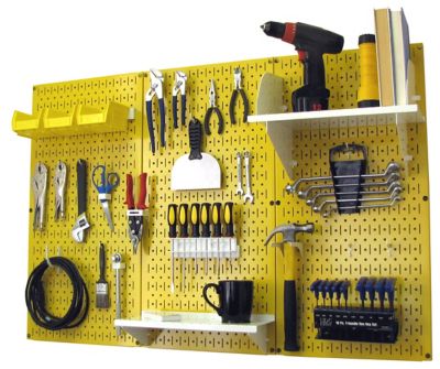 Wall Control 32 in. x 48 in. Industrial Metal Pegboard Standard Tool Storage Kit, Yellow/White