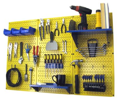 Wall Control 32 in. x 48 in. Industrial Metal Pegboard Standard Tool Storage Kit, Yellow/Blue
