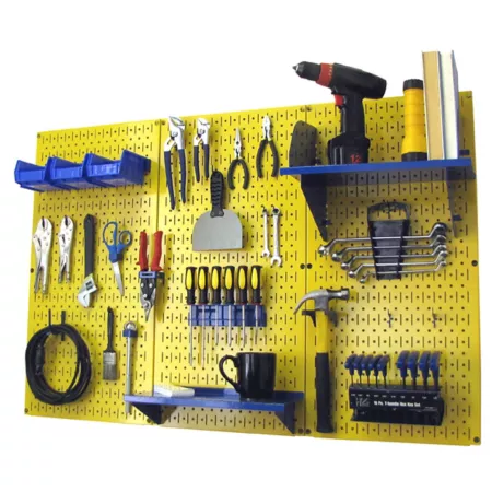 Wall Control Industrial Metal Pegboard Standard Tool Storage Kit 32" x 48" Yellow/Blue Pegboards