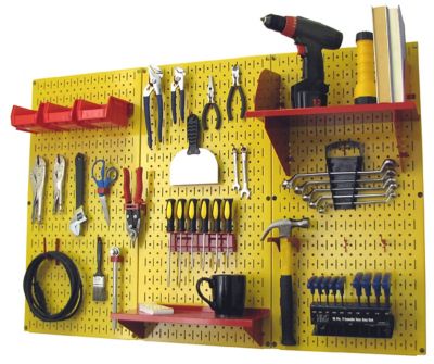 Wall Control 32 in. x 48 in. Industrial Metal Pegboard Standard Tool Storage Kit, Yellow/Red