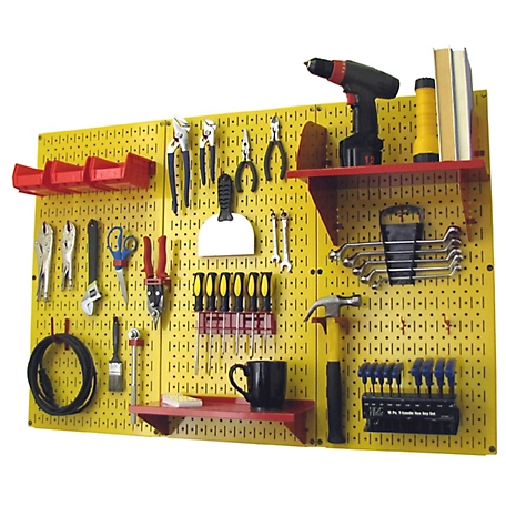 Wall Control 32 in. x 48 in. Industrial Metal Pegboard Standard Tool Storage Kit, Yellow/Red