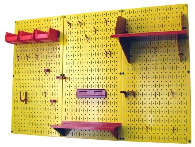 Image showing  32 in. x 48 in. Industrial Metal Pegboard Standard Tool Storage Kit, Yellow/Red