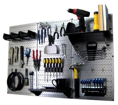 Wall Control 32 in. x 48 in. Industrial Metal Pegboard Standard Tool Storage Kit, Galvanized Steel/Black