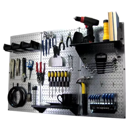 Wall control 32 in x 48 in Industrial Metal Pegboard Standard Tool Storage Kit Galvanized Steel/Black Pegboards