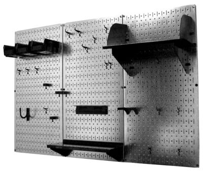 Image showing  32 in. x 48 in. Industrial Metal Pegboard Standard Tool Storage Kit, Galvanized Steel/Black
