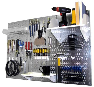 Wall Control 32 in. x 48 in. Industrial Metal Pegboard Standard Tool Storage Kit, Galvanized Steel/White