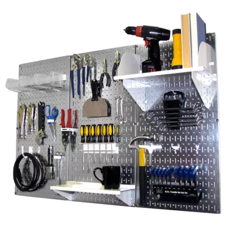 Wall Control Industrial Metal Pegboard Standard Tool Storage Kit 32" x 48" Galvanized Steel/White Pegboards