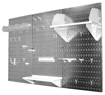 Image showing  32 in. x 48 in. Industrial Metal Pegboard Standard Tool Storage Kit, Galvanized Steel/White