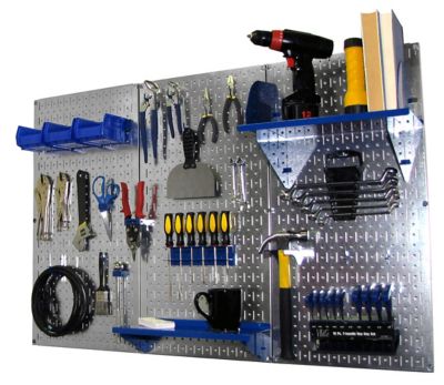 Wall Control 32 in. x 48 in. Industrial Metal Pegboard Standard Tool Storage Kit, Galvanized Steel/Blue