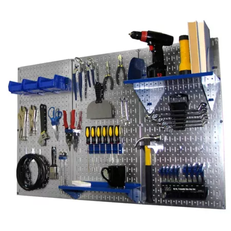 Wall control 32 in x 48 in Industrial Metal Pegboard Standard Tool Storage Kit Galvanized Steel/Blue Pegboards