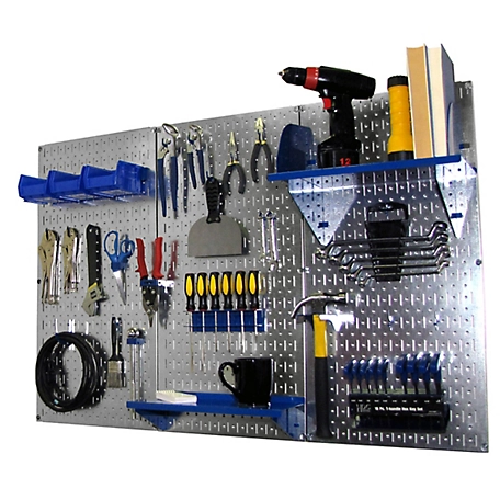 Wall Control 32 in. x 48 in. Industrial Metal Pegboard Standard Tool Storage Kit, Galvanized Steel/Blue