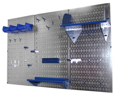 Image showing  32 in. x 48 in. Industrial Metal Pegboard Standard Tool Storage Kit, Galvanized Steel/Blue