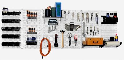 Wall Control 32 in. x 96 in. Industrial Metal Pegboard Master Workbench Kit, White/Black