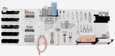 Image showing  32 in. x 96 in. Industrial Metal Pegboard Master Workbench Kit, White/Black