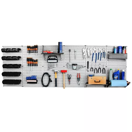 Wall control 32 in x 96 in Industrial Metal Pegboard Master Workbench Kit Grey/Black Pegboards