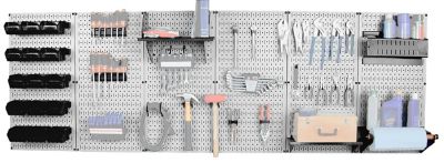 Image showing  32 in. x 96 in. Industrial Metal Pegboard Master Workbench Kit, Gray/Black