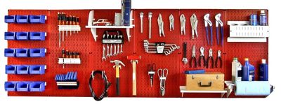 Wall Control 32 in. x 96 in. Industrial Metal Pegboard Master Workbench Kit, Red/White