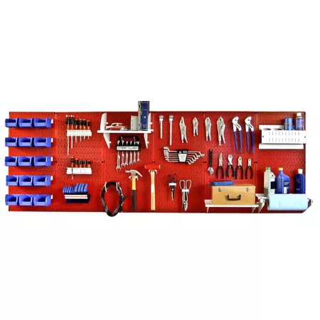 Wall control 32 in x 96 in Industrial Metal Pegboard Master Workbench Kit Red/White Pegboards