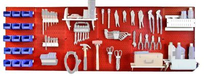 Image showing  32 in. x 96 in. Industrial Metal Pegboard Master Workbench Kit, Red/White