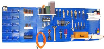 Wall Control 32 in. x 96 in. Industrial Metal Pegboard Master Workbench Kit, Blue/White