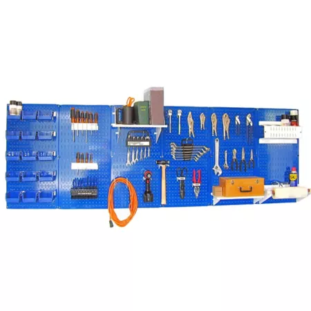 Wall Control Industrial Metal Pegboard Master Workbench Kit 32" x 96" Blue/White Pegboards