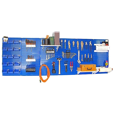 Wall Control 32 in. x 96 in. Industrial Metal Pegboard Master Workbench Kit, Blue/White