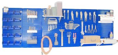 Image showing  32 in. x 96 in. Industrial Metal Pegboard Master Workbench Kit, Blue/White