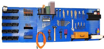 Wall Control 32 in. x 96 in. Industrial Metal Pegboard Master Workbench Kit, Blue/Black
