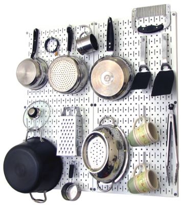 Wall Control Industrial Metal Pegboard Kitchen Organizer Kit, 32 in. x 32 in., White/White