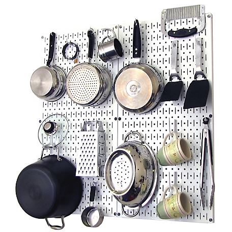 Wall Control Industrial Metal Pegboard Kitchen Organizer Kit, 32 in. x 32 in., White/White