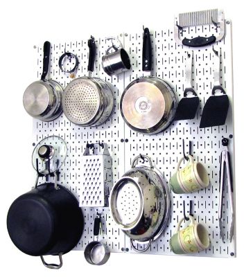 Wall Control Industrial Metal Pegboard Kitchen Organizer Kit, 32 in. x 32 in., White/Black
