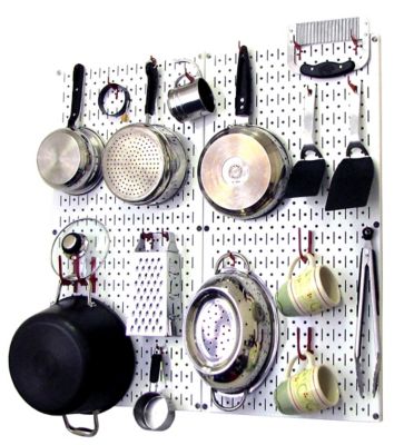 Wall Control Industrial Metal Pegboard Kitchen Organizer Kit, 32 in. x 32 in., White/Red