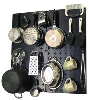 Wall Control Industrial Metal Pegboard Kitchen Organizer Kit, 32 in. x 32 in., Black/White