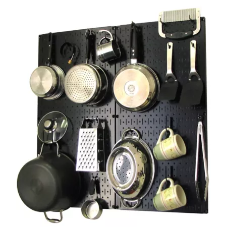 Industrial Metal Kitchen Organizer Kit with Pegboard 32" x 32" Black/Black Pegboards