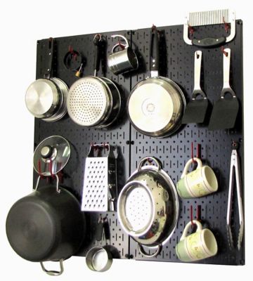 Wall Control Industrial Metal Pegboard Kitchen Organizer Kit, 32 in. x 32 in., Black/Red