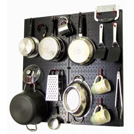 Industrial Metal Kitchen Organizer Kit with Pegboard 32" x 32" Black/Red Pegboards